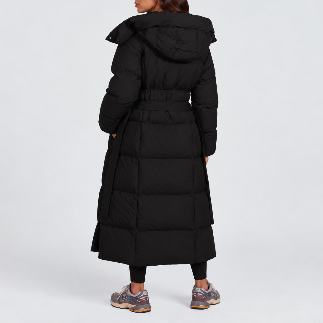 Lange Puffer Jas met Capuchon en Ceintuur - afbeelding 3