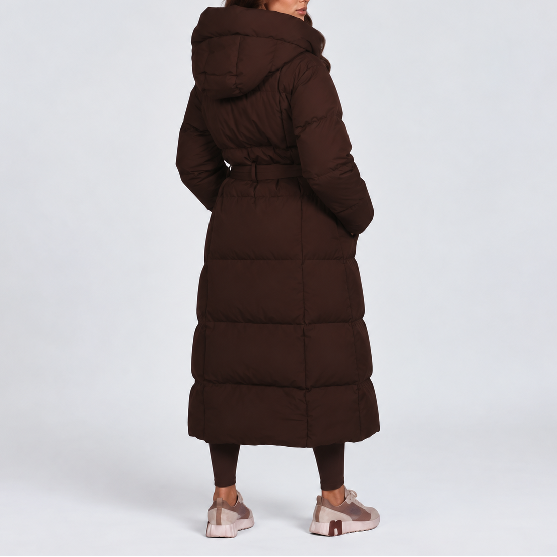Lange Puffer Jas met Capuchon en Ceintuur - afbeelding 5