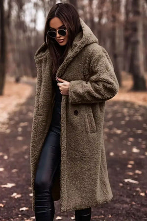 Lange Teddy Jas met Capuchon - Khaki