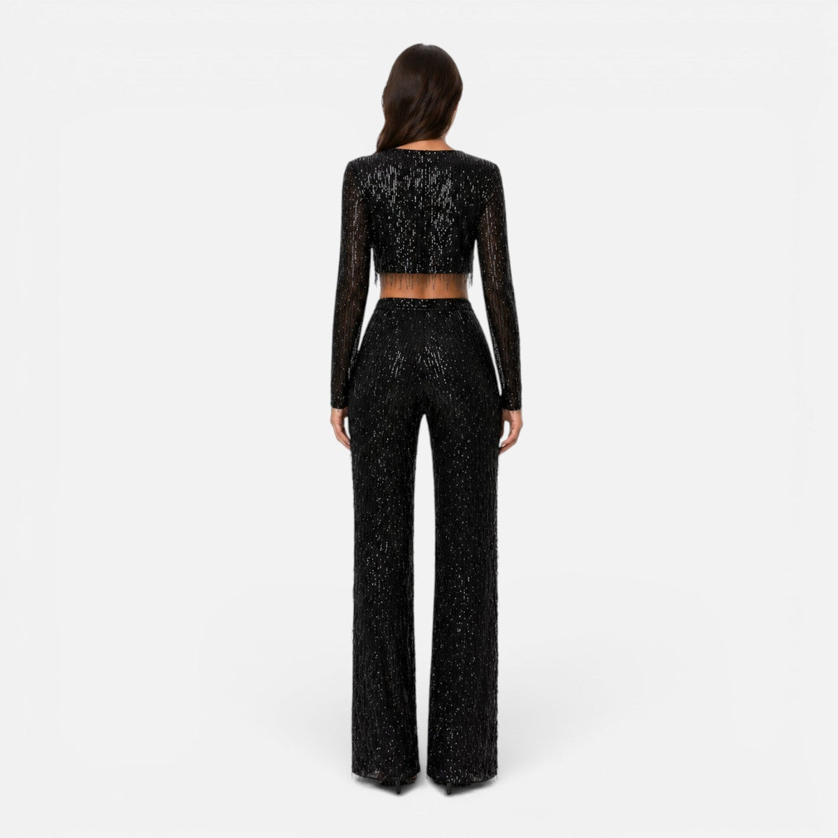 Pailletten Tweedelige Set Crop Top & Wide Leg Broek - afbeelding 7