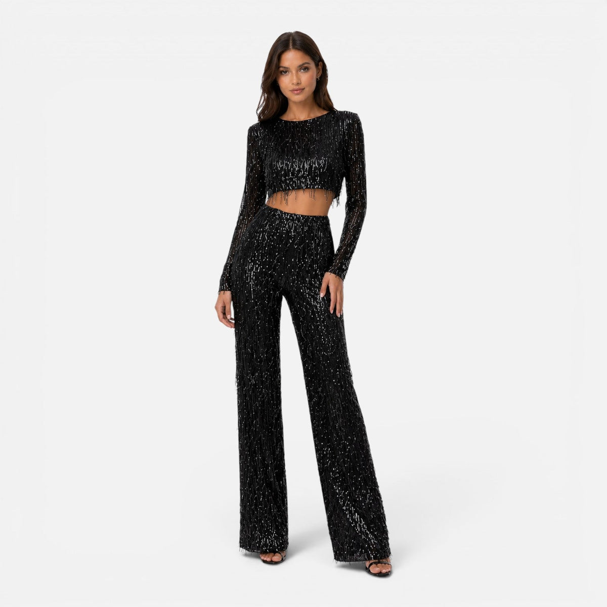 Pailletten Tweedelige Set Crop Top & Wide Leg Broek - afbeelding 3