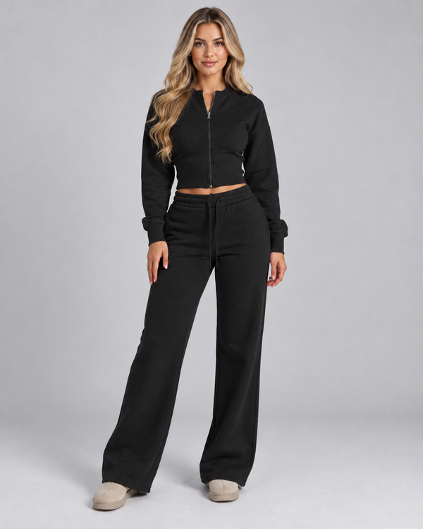 Fleece Tracksuit Set - Cropped Zip-Up & Wide Leg Broek - afbeelding 1