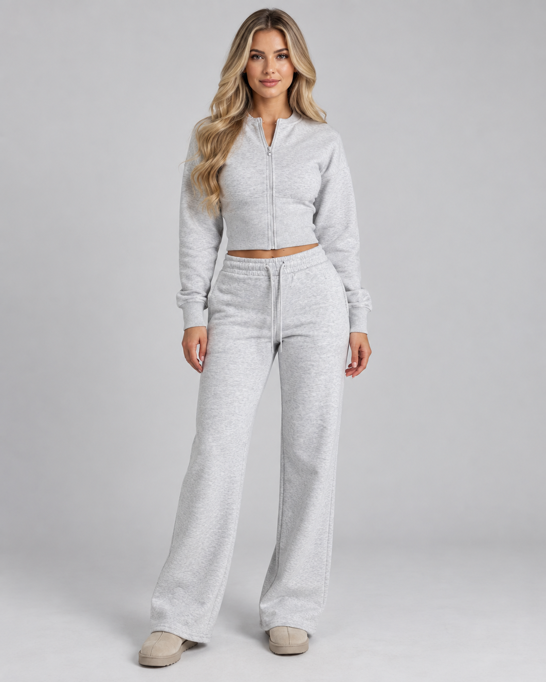 Fleece Tracksuit Set - Cropped Zip-Up & Wide Leg Broek - afbeelding 10