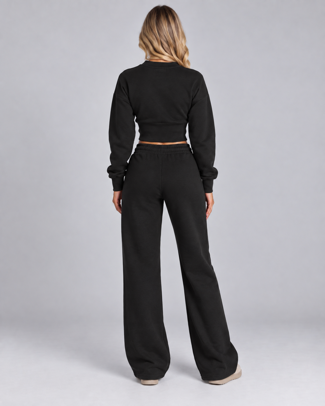 Fleece Tracksuit Set - Cropped Zip-Up & Wide Leg Broek - afbeelding 2