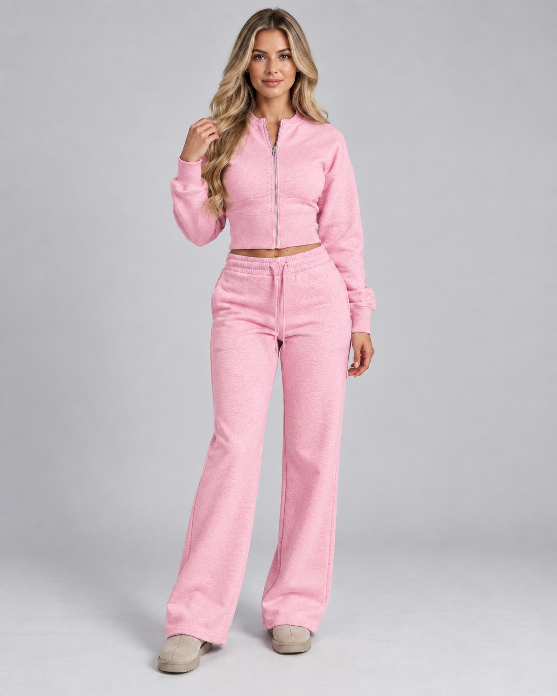 Fleece Tracksuit Set - Cropped Zip-Up & Wide Leg Broek - afbeelding 8