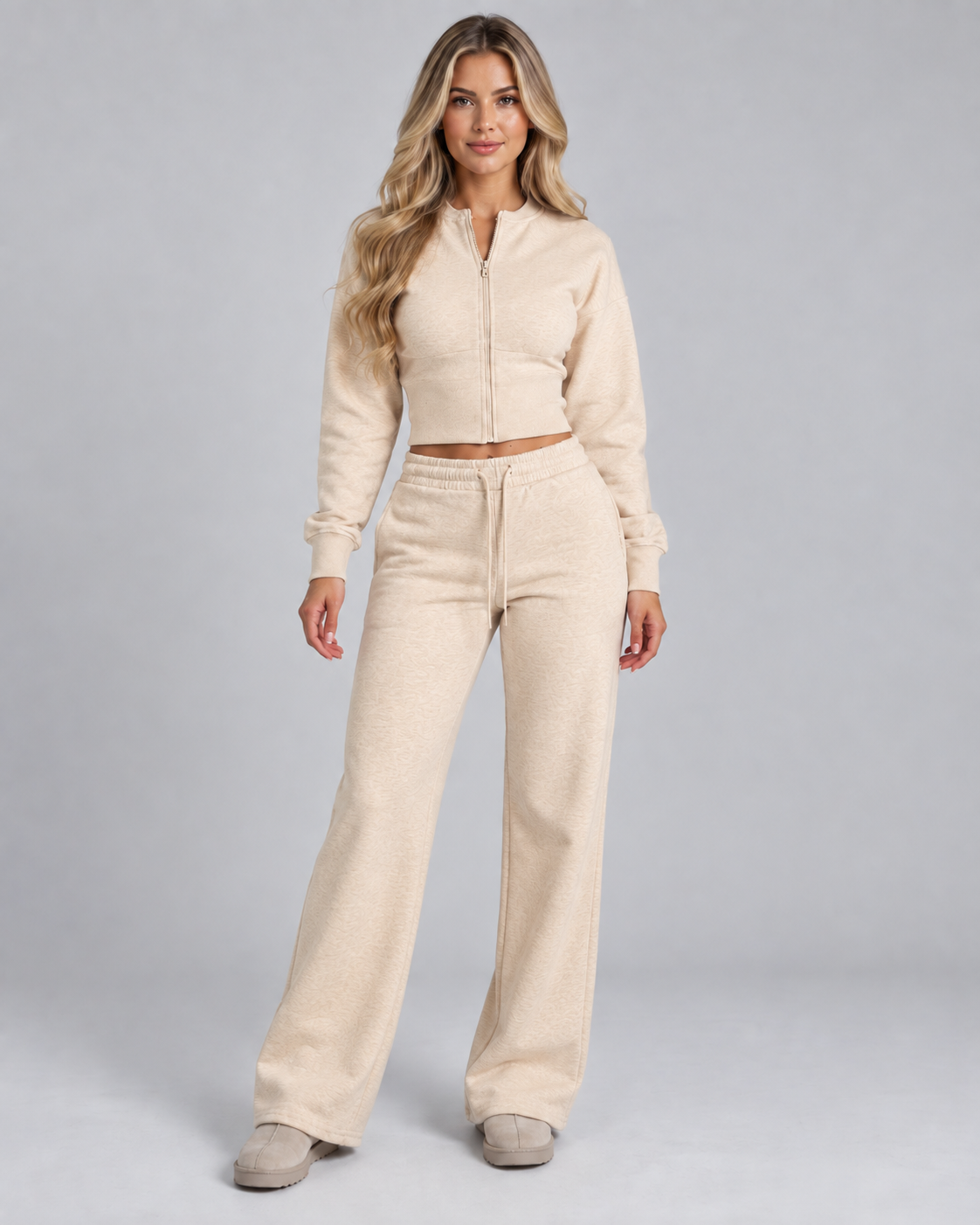 Fleece Tracksuit Set - Cropped Zip-Up & Wide Leg Broek - afbeelding 9