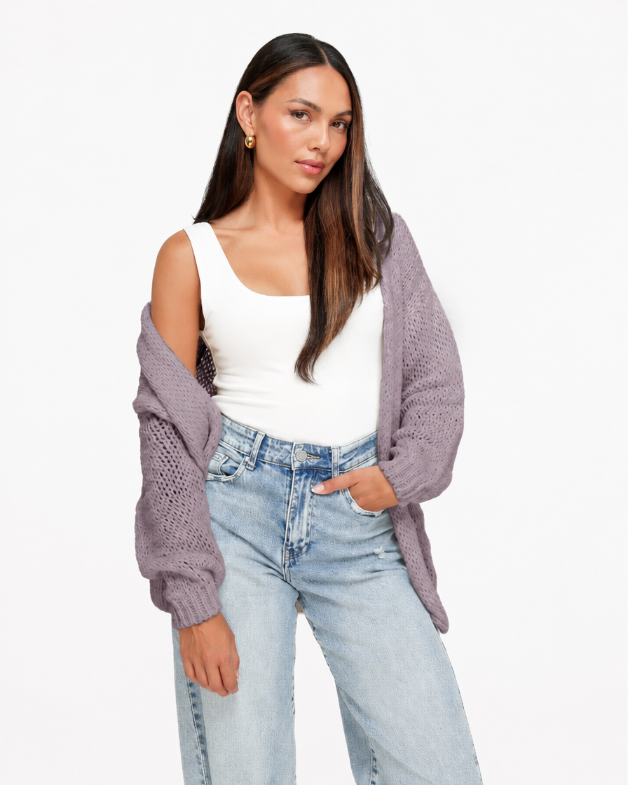 Oversized Gebreid Vest - Paars-grijs