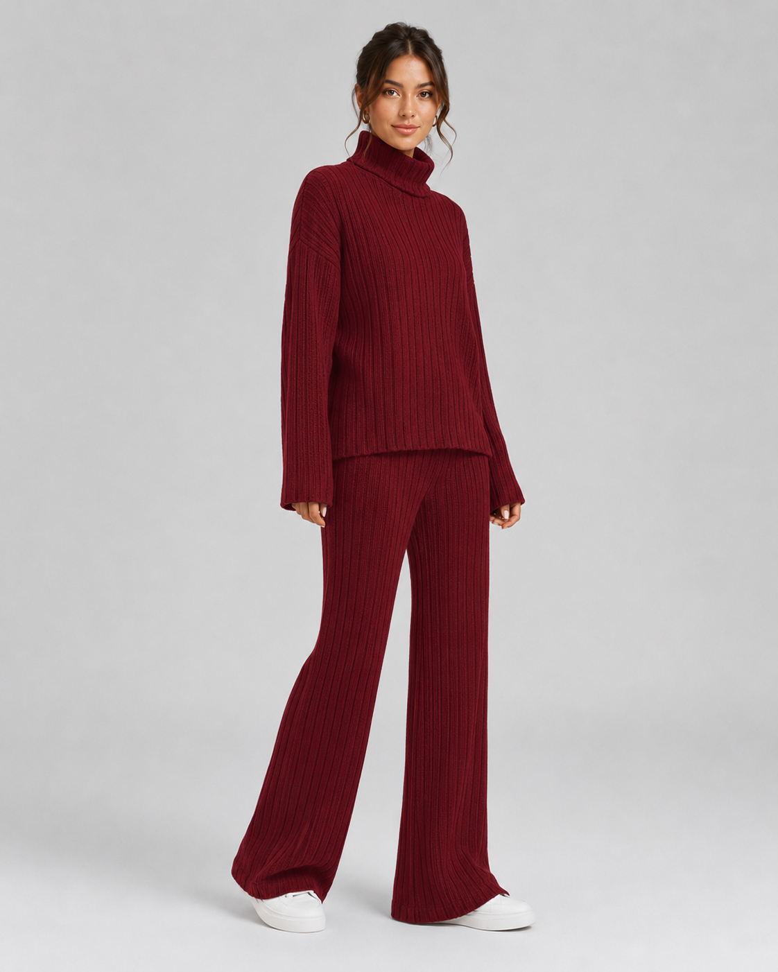 Geribbelde Col Set met Wide Leg Broek - afbeelding 3