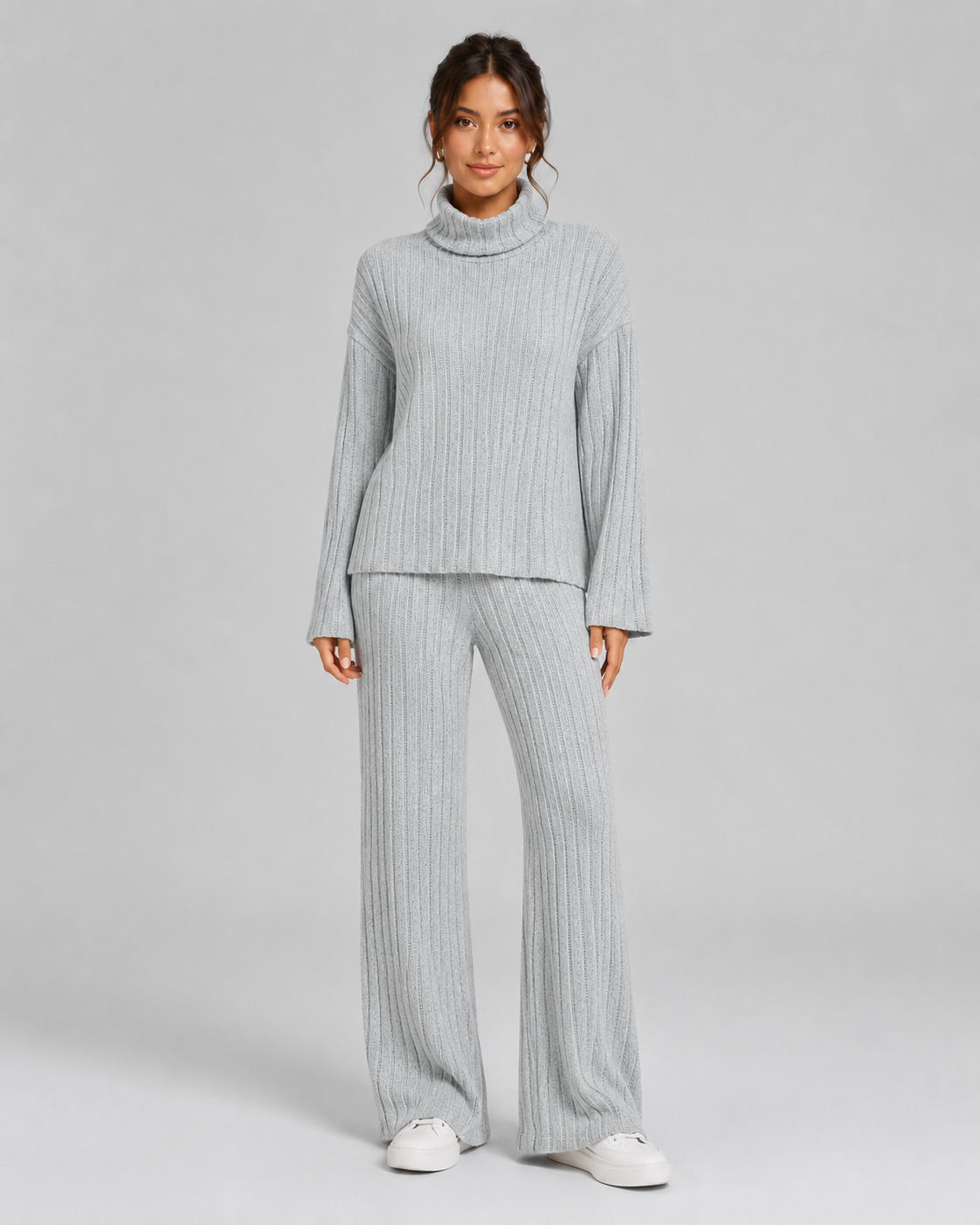 Geribbelde Col Set met Wide Leg Broek - afbeelding 6