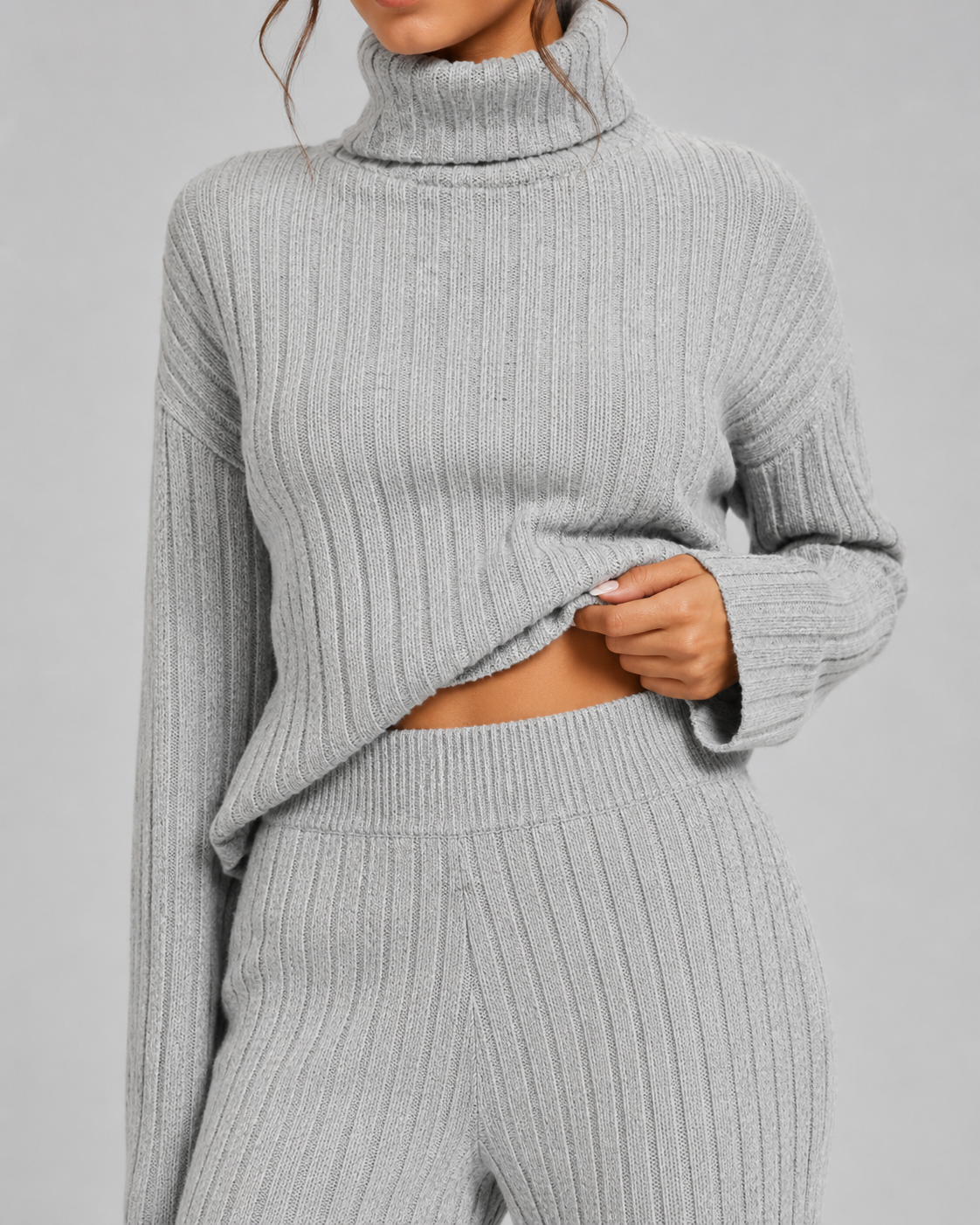 Geribbelde Col Set met Wide Leg Broek - afbeelding 4