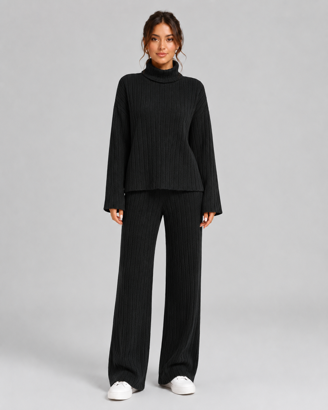 Geribbelde Col Set met Wide Leg Broek - afbeelding 9