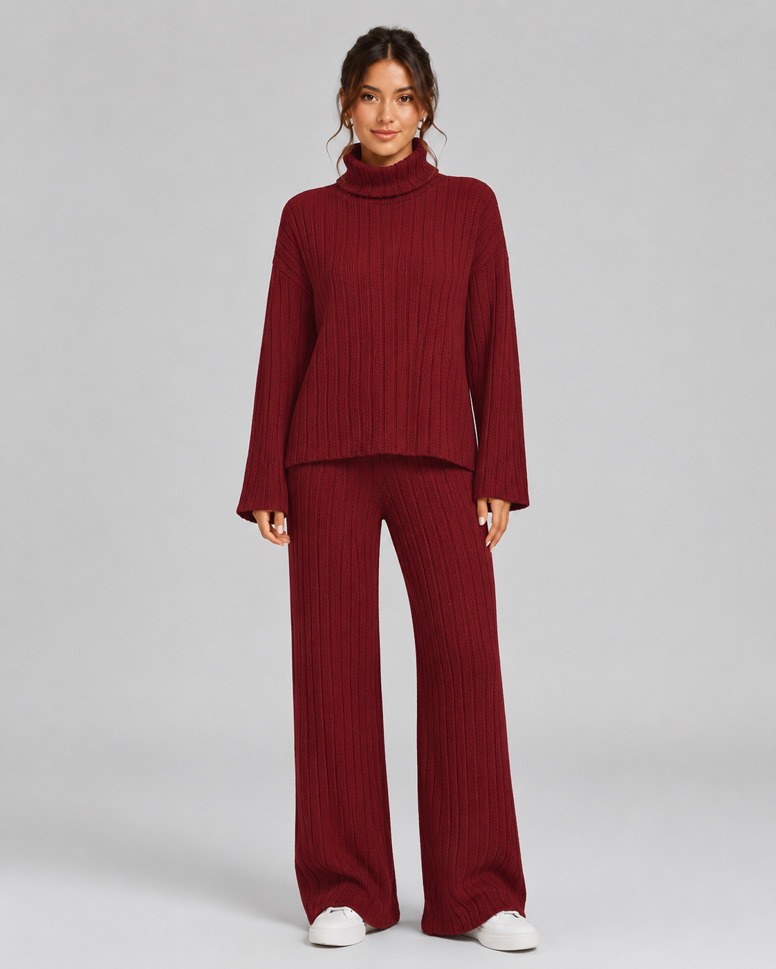 Geribbelde Col Set met Wide Leg Broek - afbeelding 1
